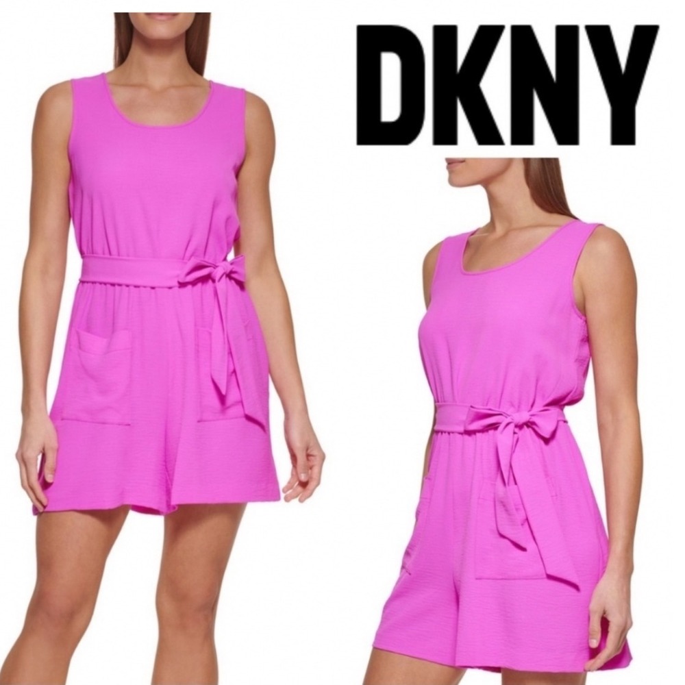 DKNY Womens Magenta Pink Sleeveless Belted Romper Size 10 NEW